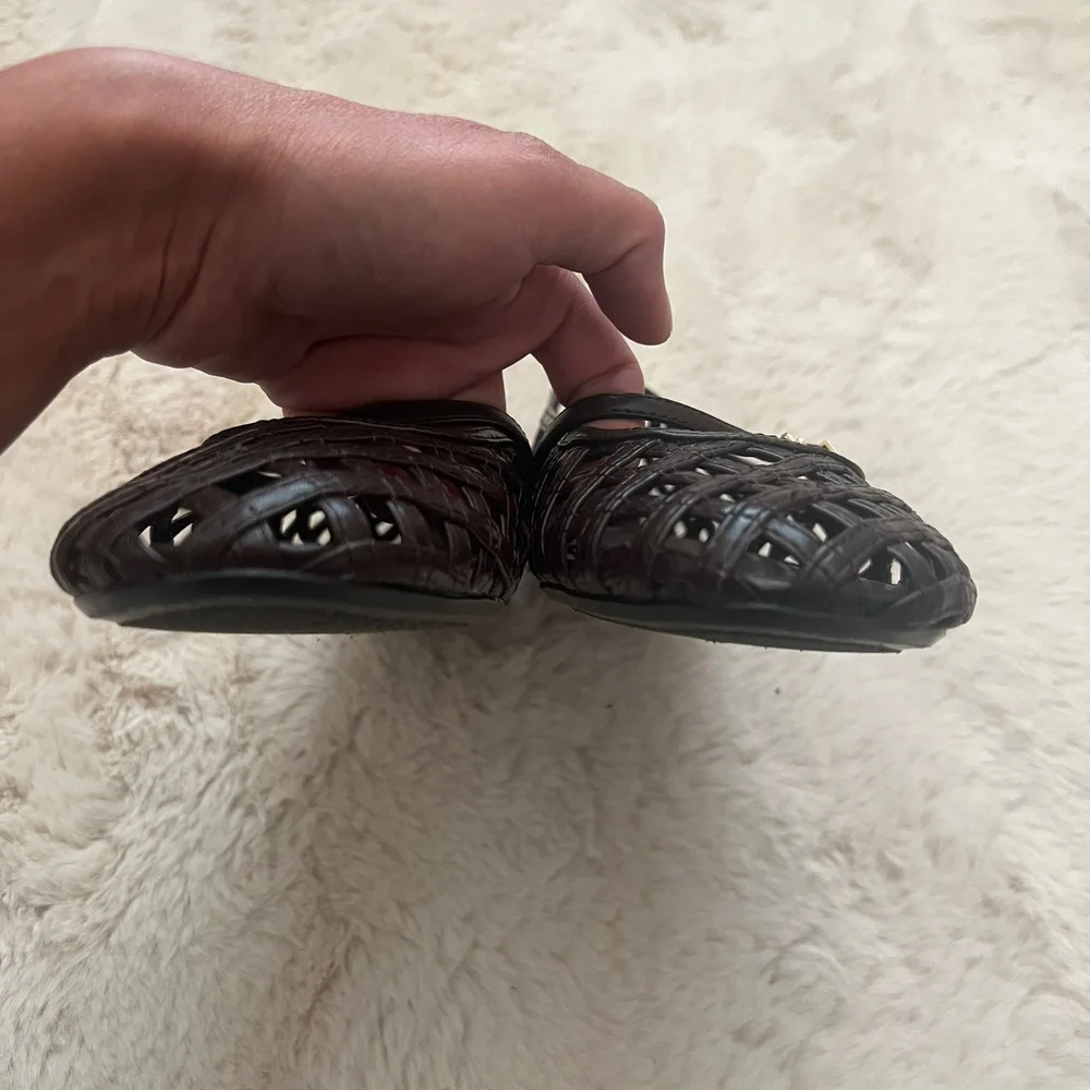 Zara Mocha Brown Woven Flats with Gold Detail